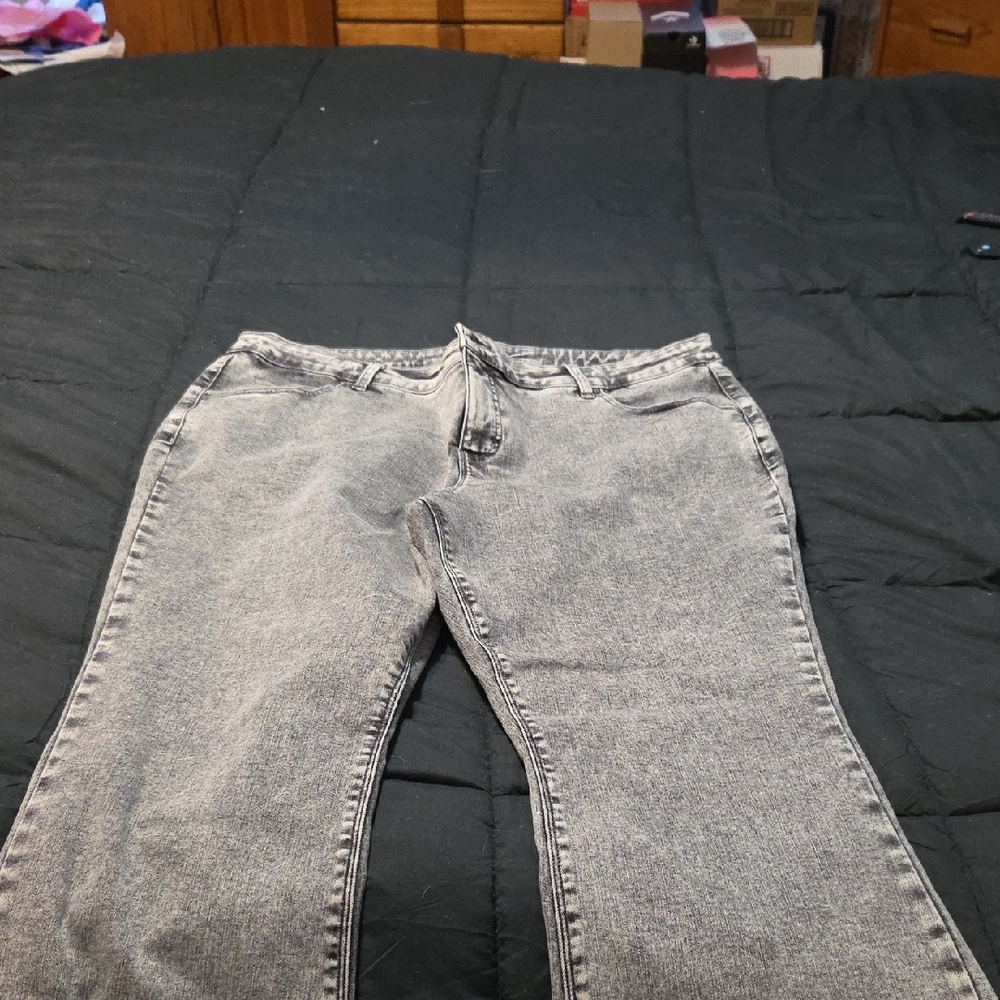 Women with Control Gray Acid-Wash Straight-Leg Jeans